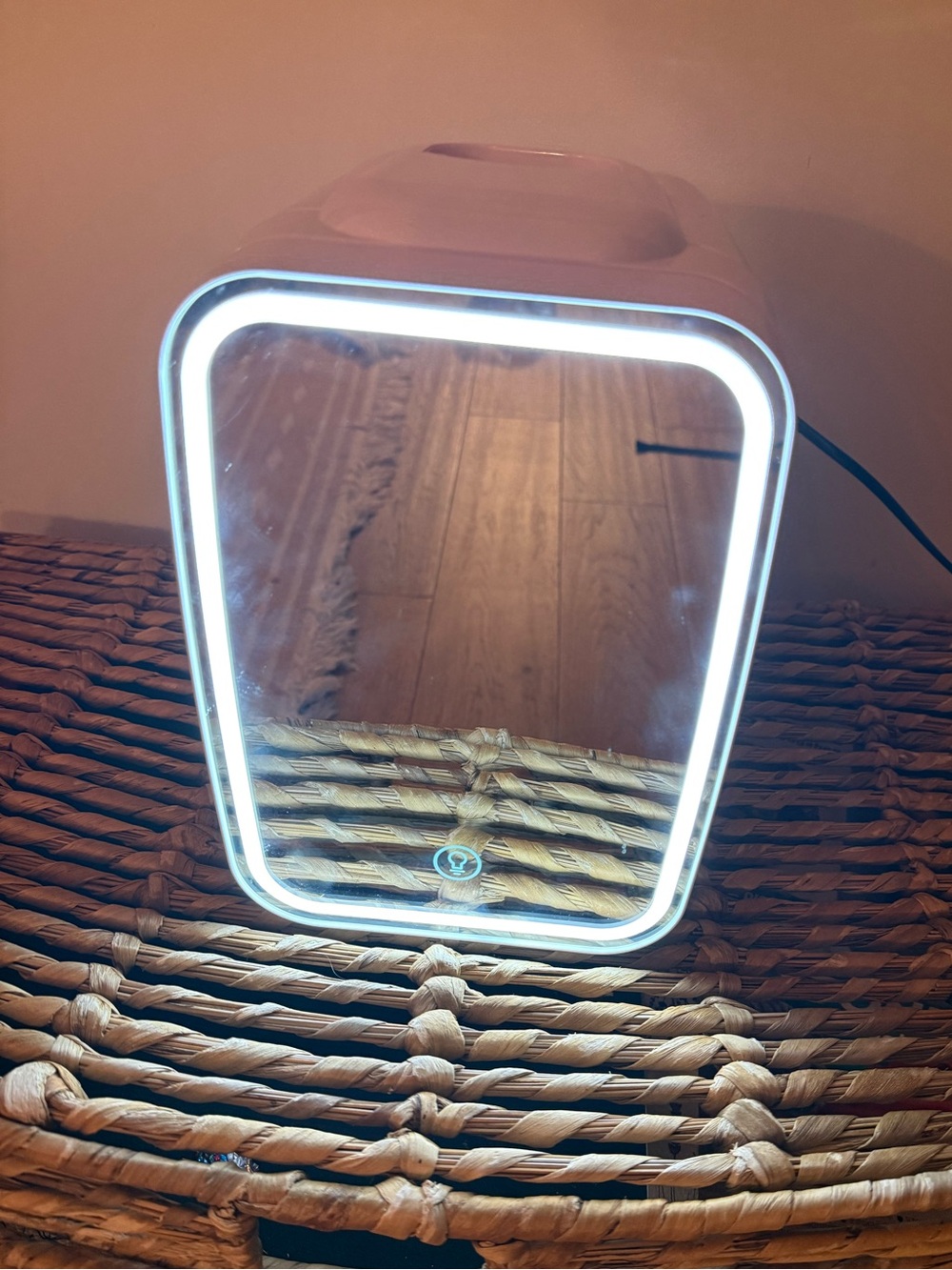 Lighted Plug in Mini Fridge in Pink with LED Ring (3 Settings)